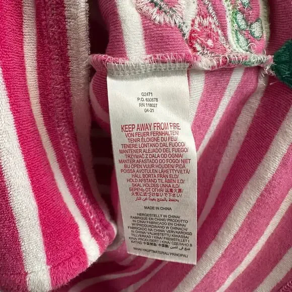 Boden Swim Coverup Pink Turtle Applique Stripes Terry Cloth Size 6-7Y (122cm) - Picture 5 of 6